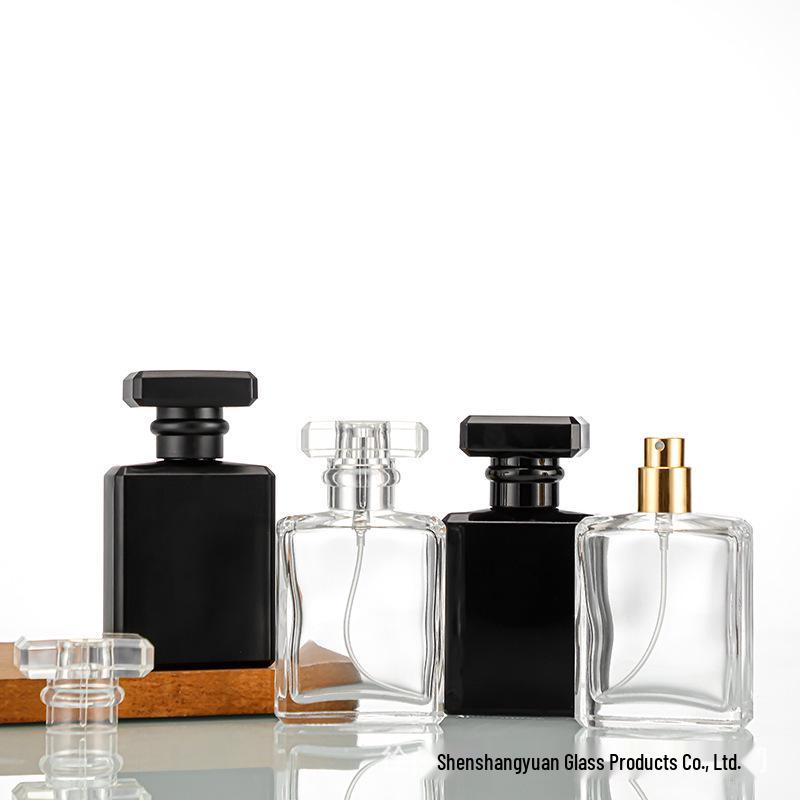 Bright Black Transparent Glass Perfume Bottle - 30ml/50ml Snap-On or Screw-Top Options 50ml Transparent Silver Sprayer Glass