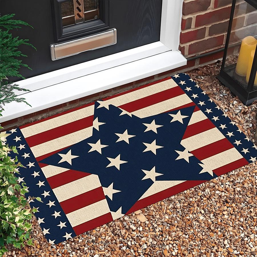 

Red and White Striped and Blue Background Five-pointed Star Pattern Floor Mat Suitable for Family Living Room Kitchen Bedroom 40X60cm