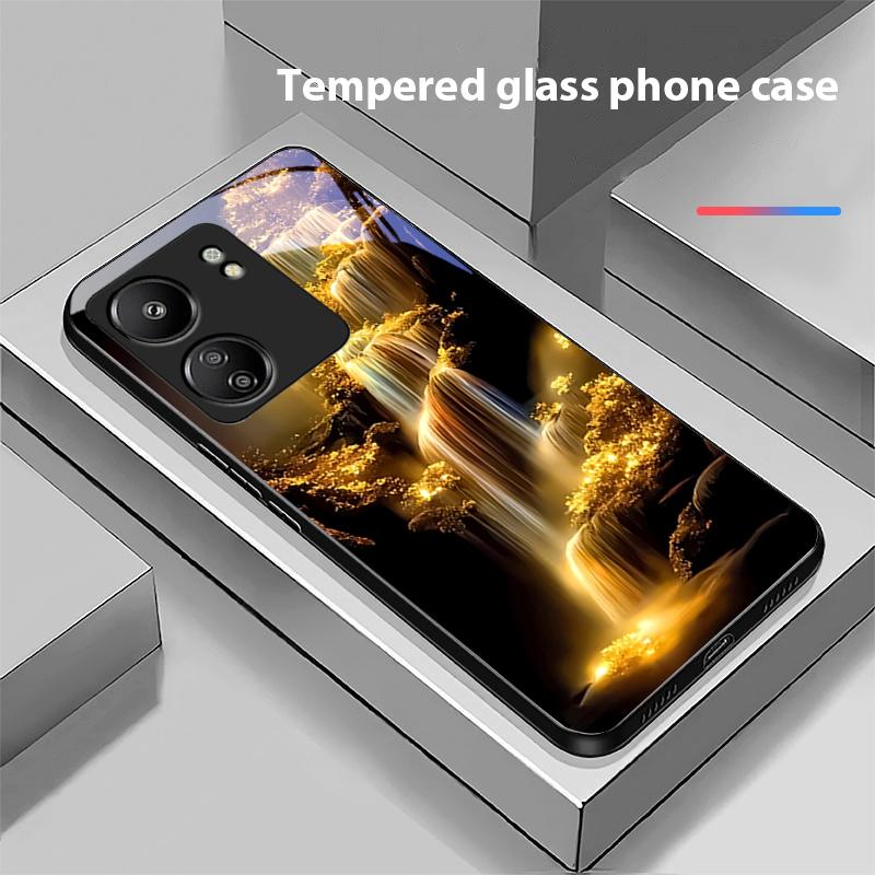 Shining Stone Light For Xiaomi Redmi 13C Note13 12 Pro Plus 5G Note 9 13T Pro POCO X6 F5 F6 Black Tempered Glass Phone Case