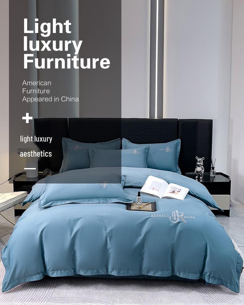 Elegant All-Season High-Thread Count Cotton Satin Twill Embroidery 4-Piece Set