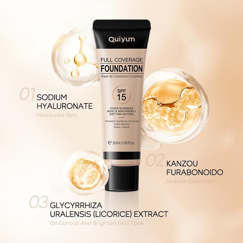 Quiyum Full Coverage Foundation 30ml - Concealing, Brightening, Natural & Lightweight