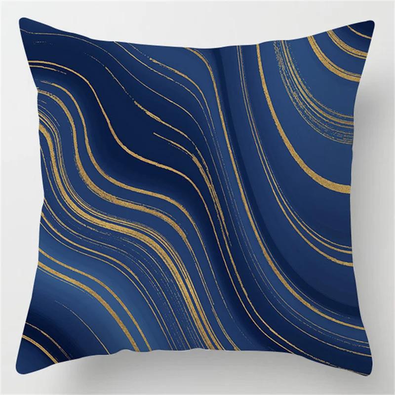 45x45cm Modern Geometric Cushion Cover Art Blue Marble Print Pillowcase Car Sofa Office Waist Throw  Home Decor