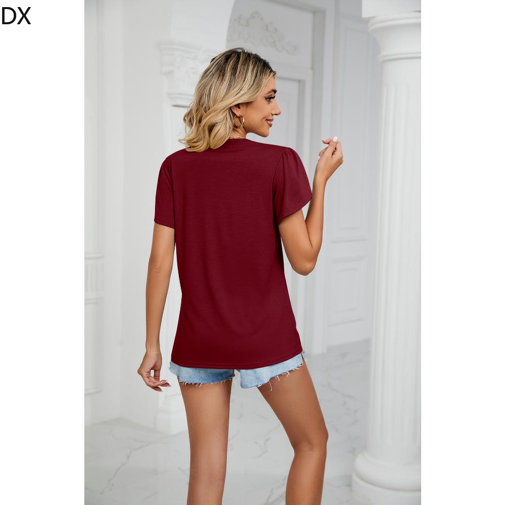 DX весна/лето новая однотонная футболка с короткими рукавами и золотым кружевом — фото 6