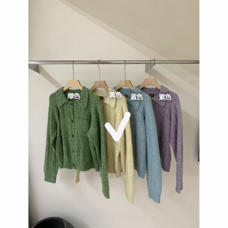 Retro Twist Lapel Knitted Cardigan Autumn and Winter New Loose Long-sleeved Sweater Jacket Women