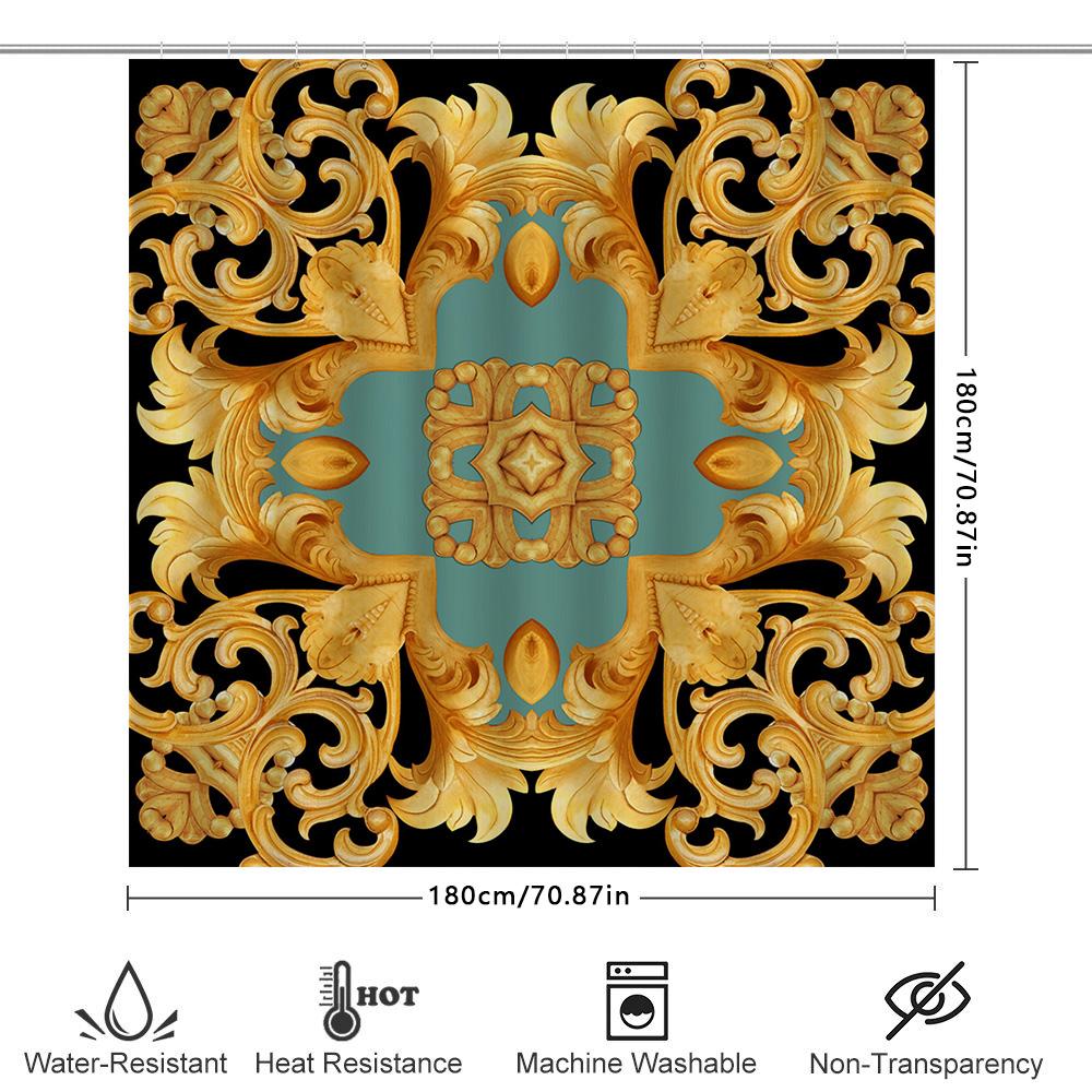Gold Baroque Shower Curtain Decorative Luxury Printing Waterproof Bathroom Decoration Home Accessories Black/Golden