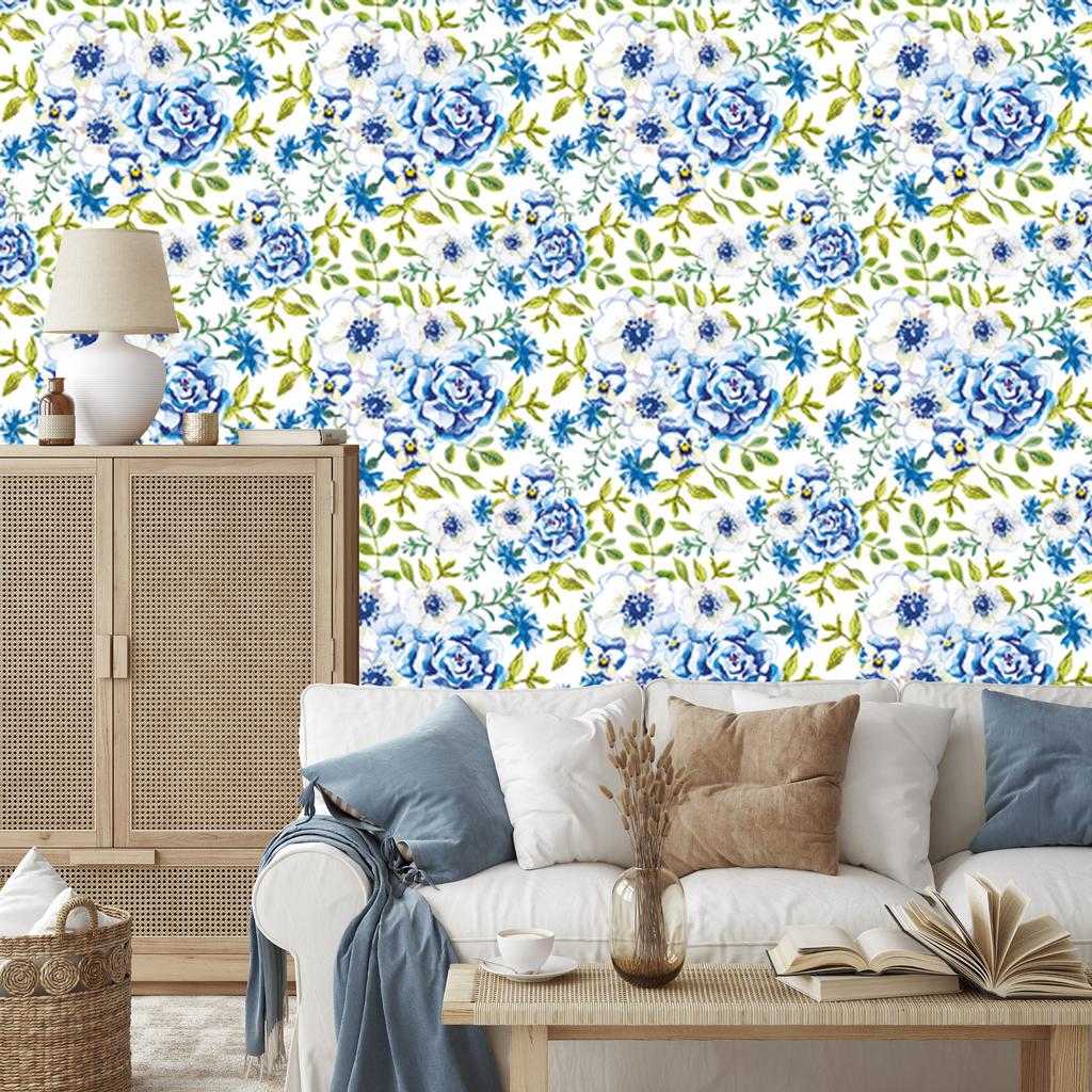 Wallpaper Roses, buttercups, cornflowers and pansies for the living room and bedroom 50x1000