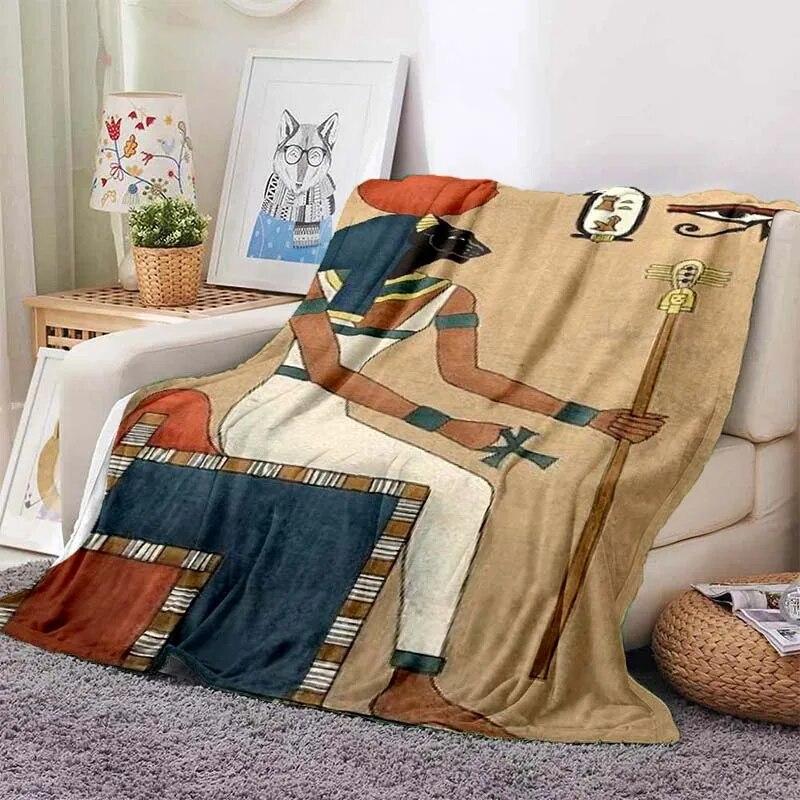 Ancient Egyptian Elements Print Blanket, For Sofa Couch Office Bed Camping , Multi-purpose Gift Blanket For All Season Clear