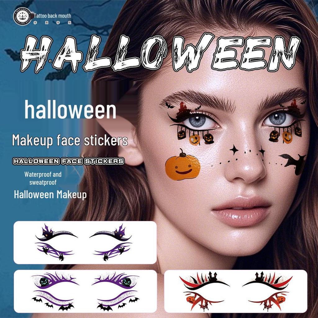 Scary Halloween Temporary Tattoo Stickers: Pumpkin, Spider Web & Eye Designs