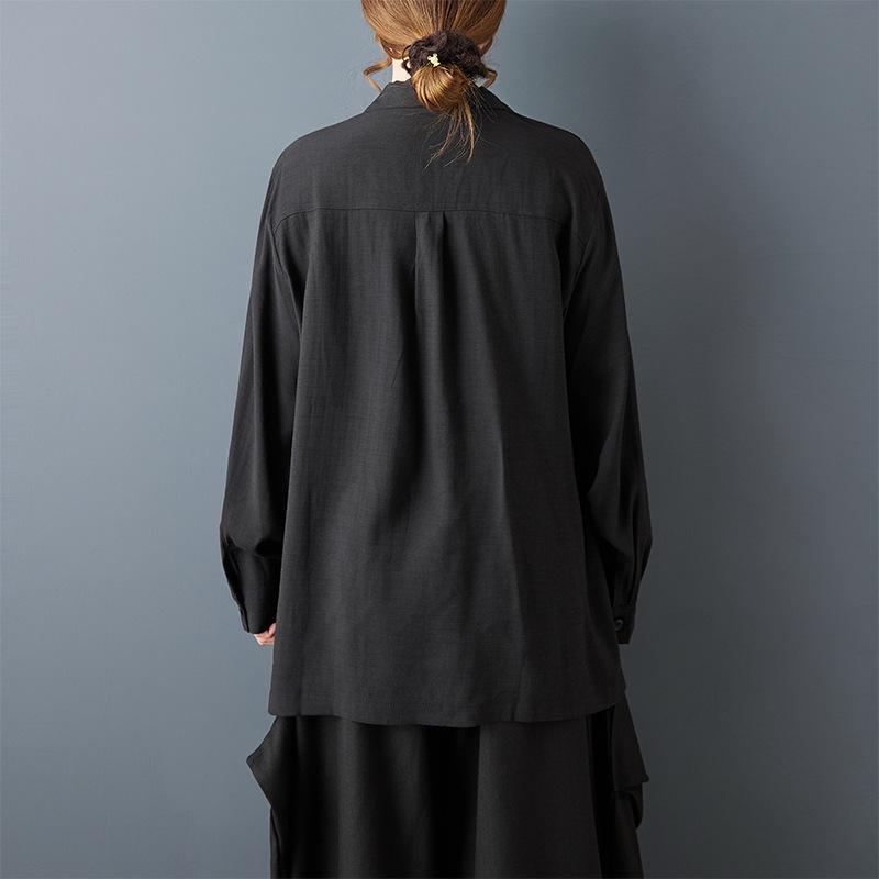 Spring Dark Style Niche Design: Loose Lapel Sashes Shirt & Wide Leg Pants Set