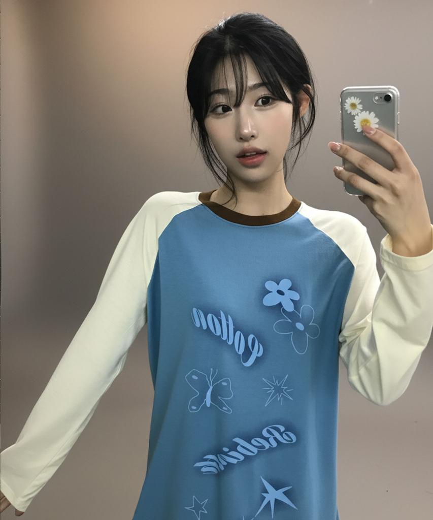 COTTONREBIRTHCLUB Contrast Raglan T-Shirt (Blue)