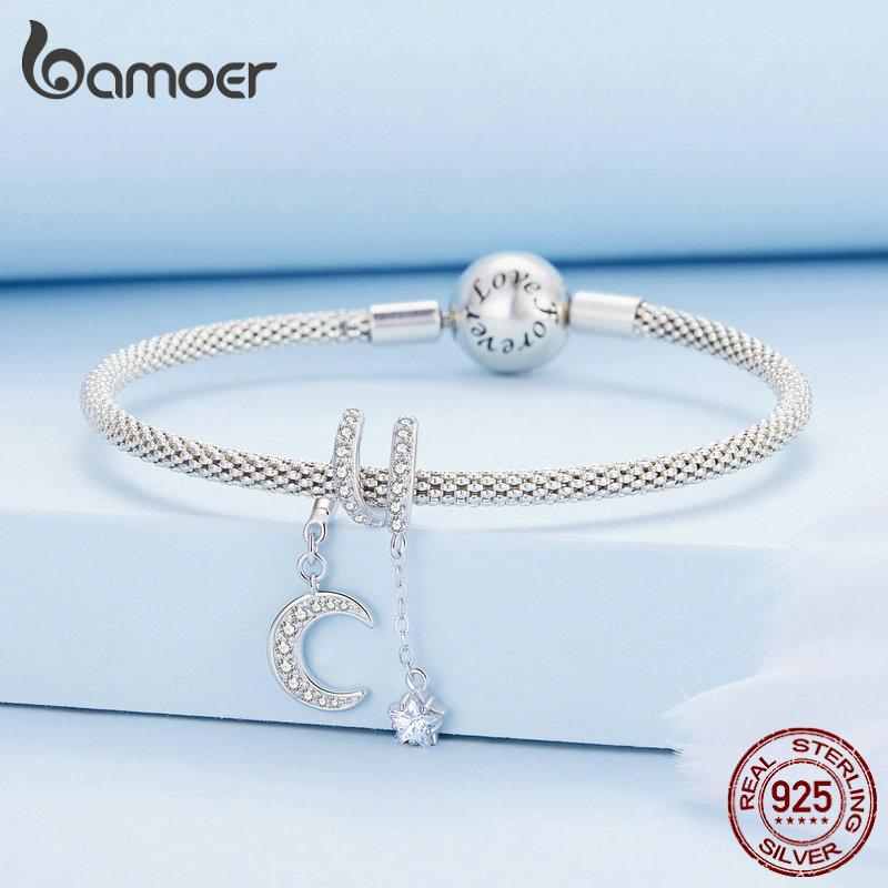 Bamoer 925 Silver Heart of the Sea Charms Christmas Star Moon Wedding Beads For Women Fit DIY Bracelet Necklace Jewelry