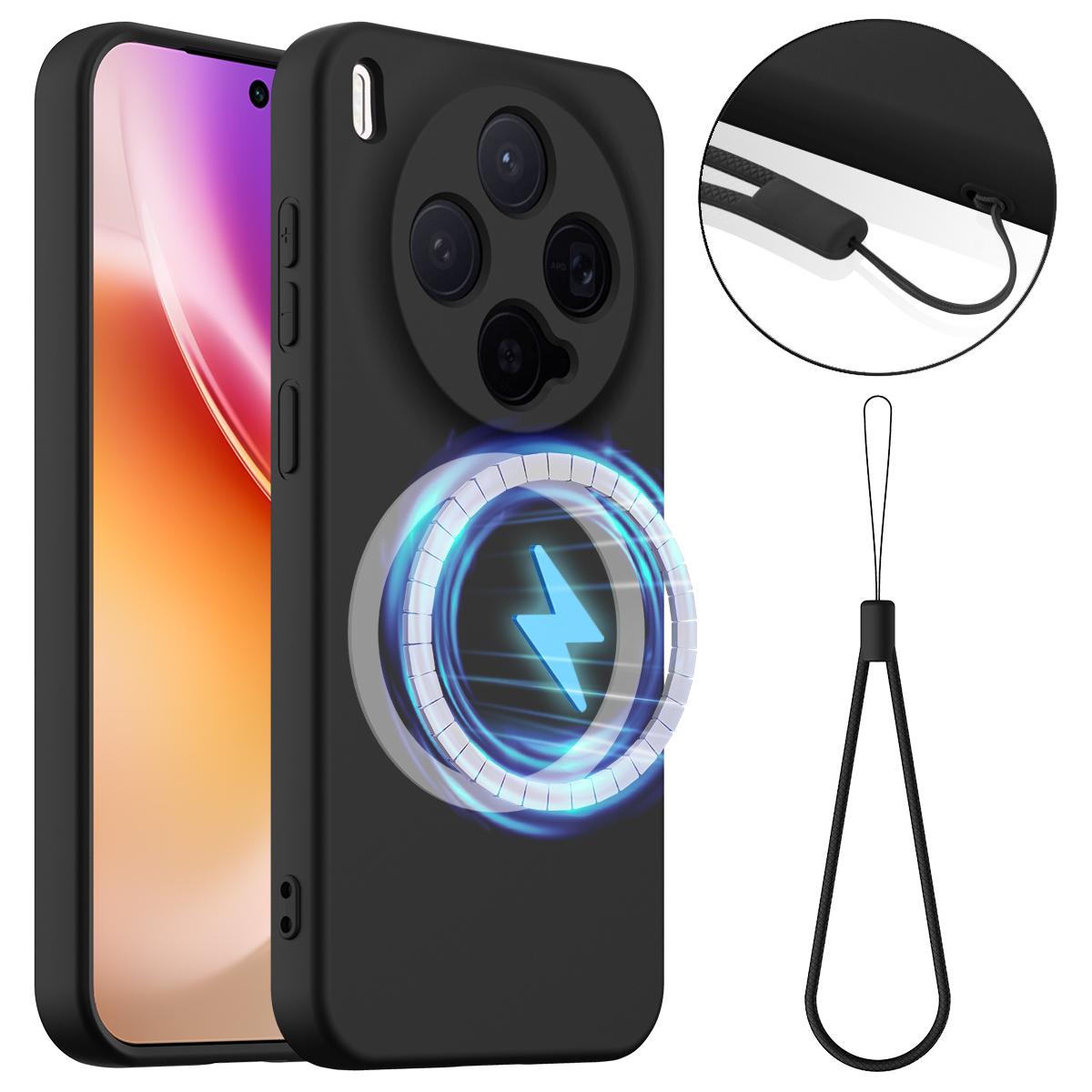 

For vivo X300 5G Magnetic Case Anti-Drop Liquid Silicone Phone Cover with Lanyard