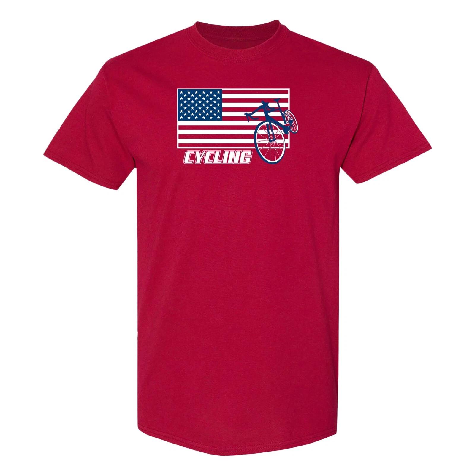 Cycling USA Flag Bike T-Shirt - Cardinal L