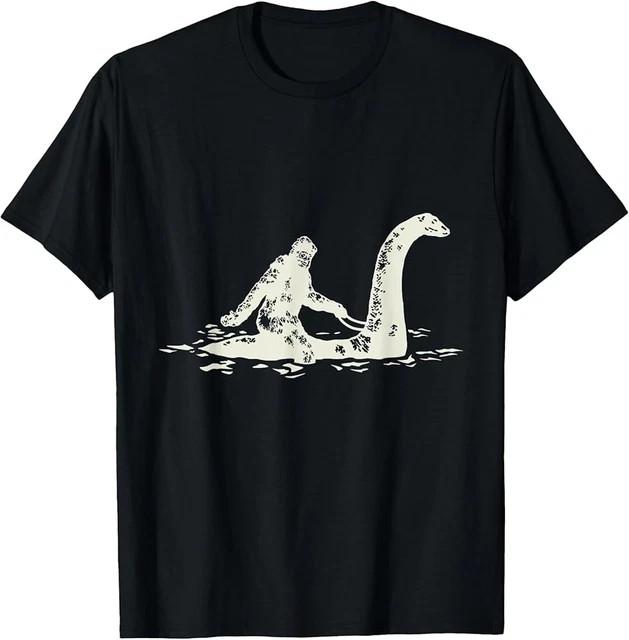 Bigfoot Sasquatch Riding The Loch Ness Monster Funny,Short S Size L & XL T-Shirt