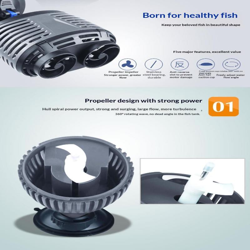 Aquarium Wave Maker Pump Energy Saving High Efficiency Quiet Propeller Strong Suction Cup for 25-90 Gallon Saltwater Fish Tank