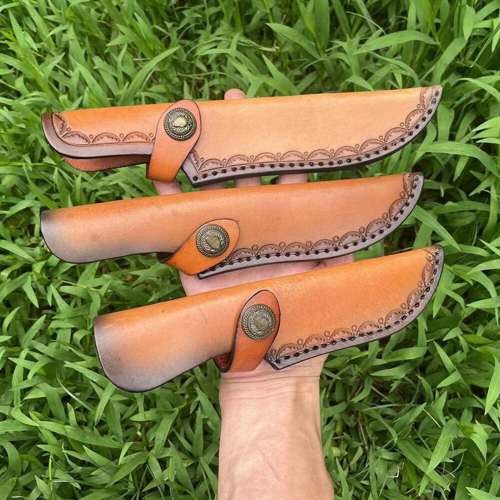 23cm Nóż z ostrzem stałym Pochwa Tłoczona skóra bydlęca Najwyższej jakości skóra licowa Nóż kempingowy Etui myśliwskie Kabura z klamrą do paska