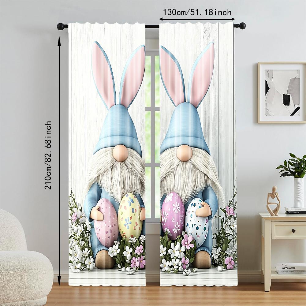 Set Of 2 Easter Egg Gnome Rabbits Printed Window Curtain Bedroom Office Kitchen Living Room Study Rod Hole For Great Made Polyester