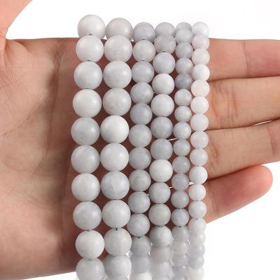 Doğal Mat Açık Mavi Jades Taş Boncuk Gri Buzlu Gevşek Yuvarlak Boncuk DIY Takı Yapımı Için Bilezik Aksesuarları 6 8 10mm
