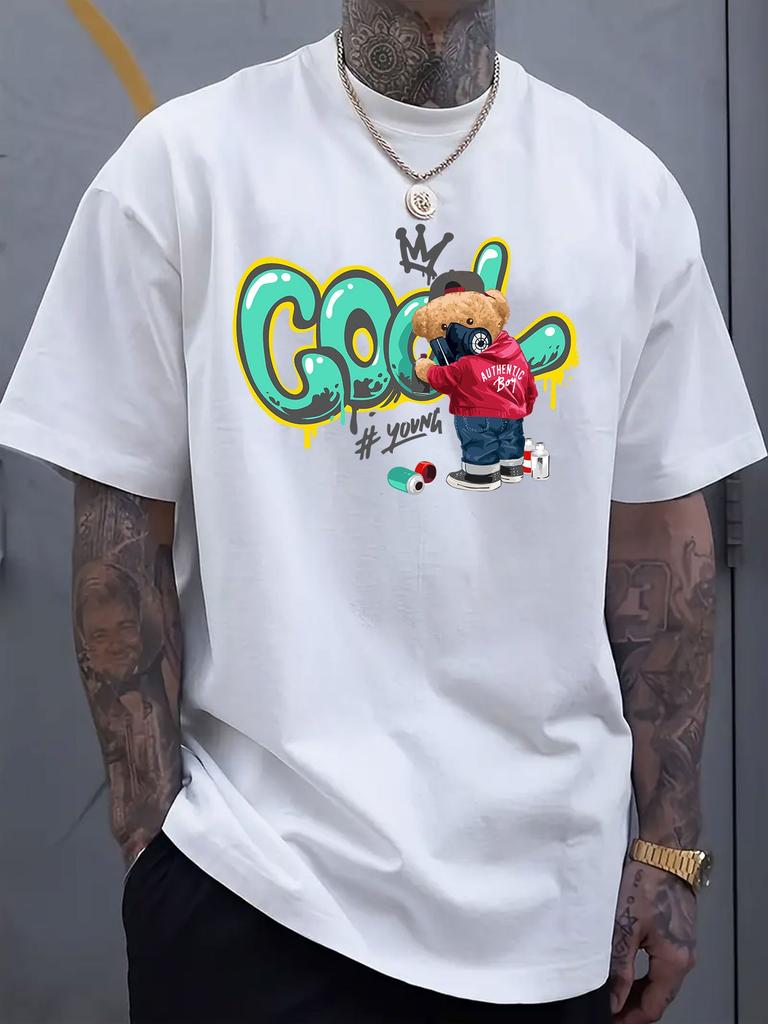 Grafické pánské luxusní bavlněné tričko s krátkým rukávem s potiskem graffiti medvídka léto unisex pánské a dámské street trendy