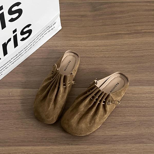 

Модные тапочки Повседневная обувь Женская 2025 Лоферы Закрытый носок Пантофли Роскошные Плоские Летние Новые Ретро Шлепанцы Плиссированные тапочки Повседневная обувь Sl 35