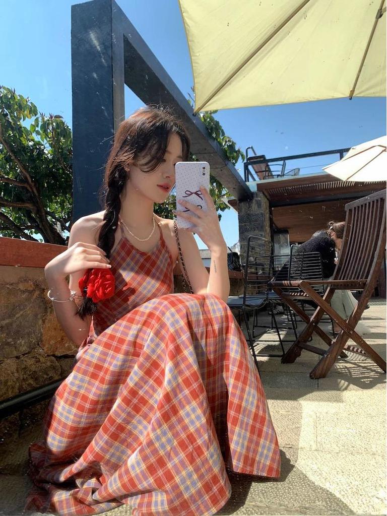 Summer Gingham Backless Spaghetti Strap Dress