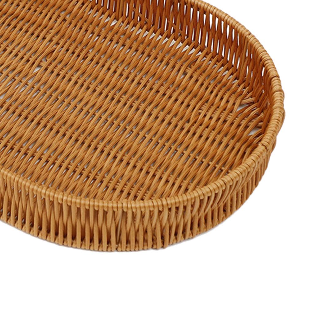 Imitation Rattan Fruit Tray, Weaving Storage Holder, Rectangle Handwoven Basket Organizer Tray for