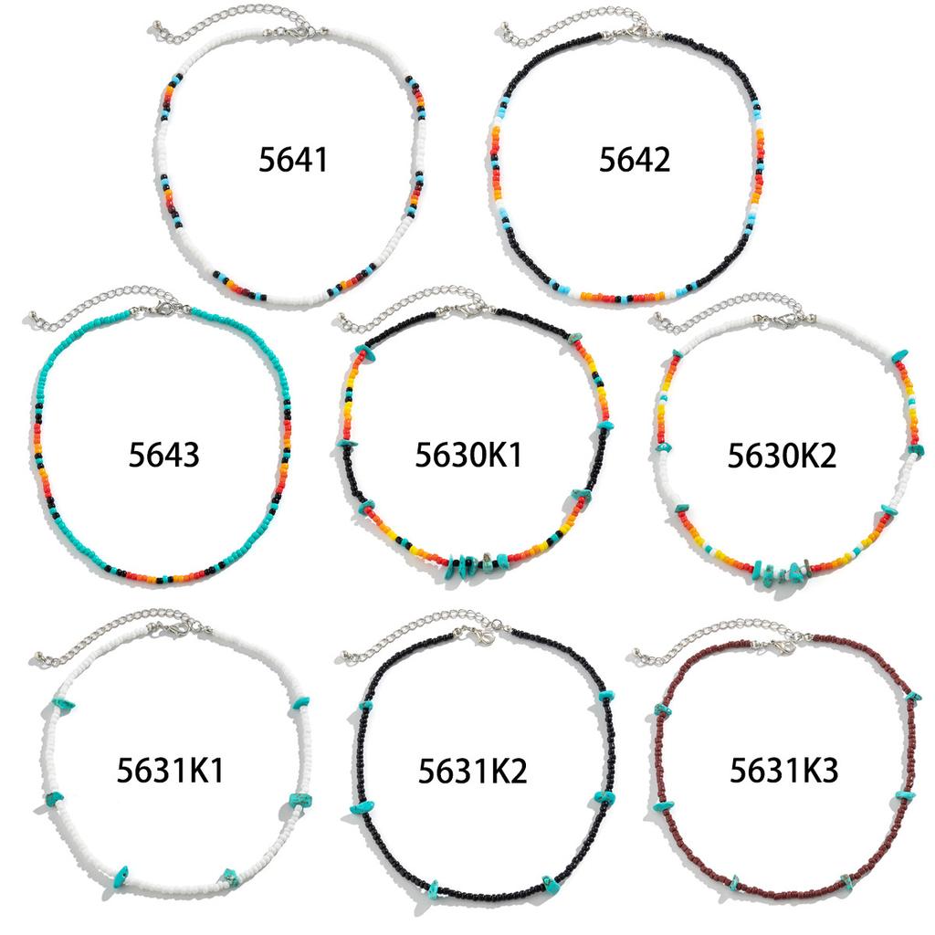 Accessories, ethnic style short versatile handmade necklaces, mixed-color rice beads, simple gravel turquoise necklaces
