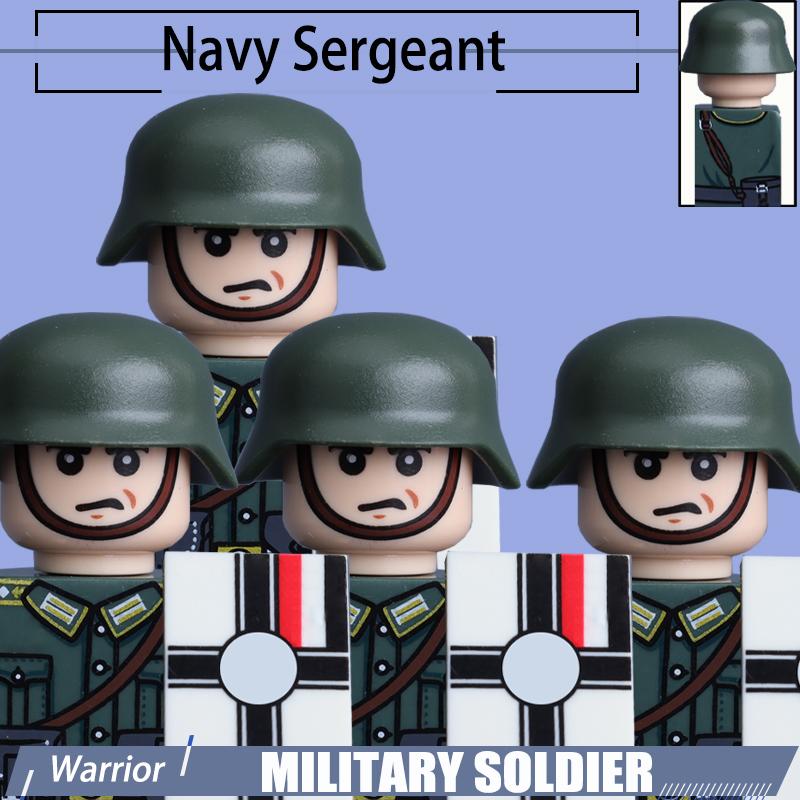 WW2 Naval Shore Troops Soldier Figure Building Blocks Army Officer Warrior Cap Helmet Flag Accessories Military Bricks Toys Boys
