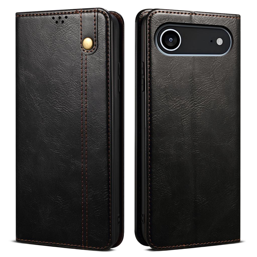 For iPhone 17 Air Case Crazy Horse Texture Waxy Leather Wallet Stand Phone Cover