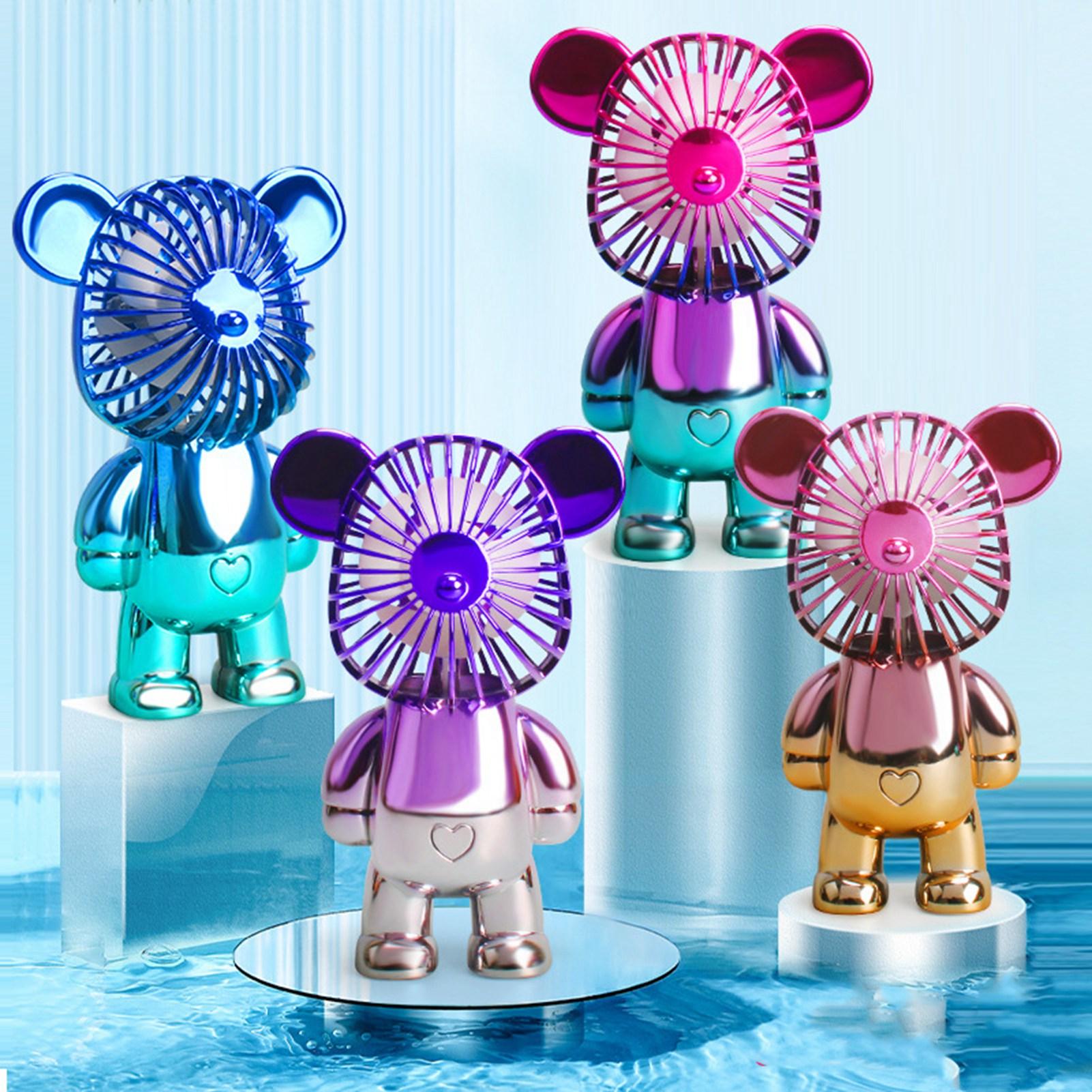 Handheld Fan Plastic Portable USB Rechargeable Bear Shaped Air Fan for Desktop Dormitory Blue Green