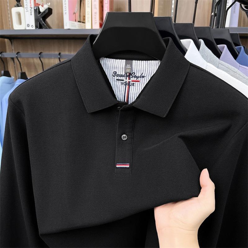 Autumn Cotton Long-Sleeved Men'S Polo Shirt Middle-Aged Business Casual Solid Color Versatile Lapel T-Shirt Men