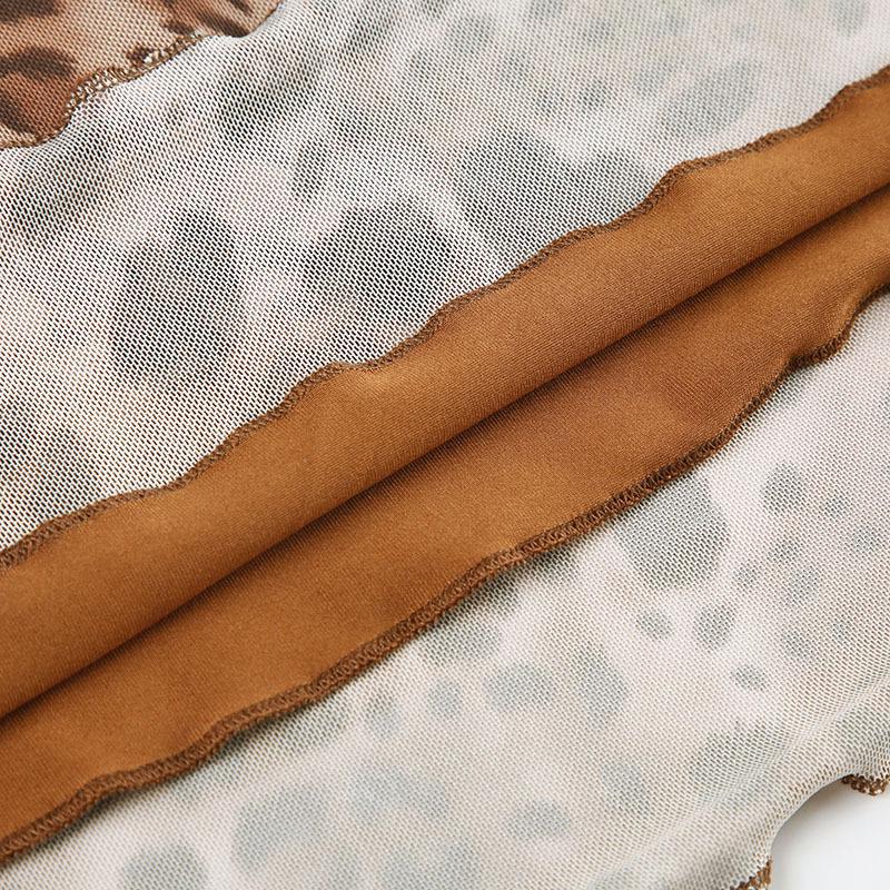 American Retro Leopard Print Mesh High Waist A-Line Skirt