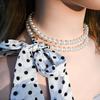 French spring and summer scarves, headbands, high-end feel, pearl necklace, scarf collarbone chain, creative straps, elegant necklaces