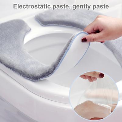 Toilettensitzbezug, dick, warm, waschbar, schimmelresistent, statisch haftend, weiches Flanell-Toilettenkissen für den Winter und Herbst