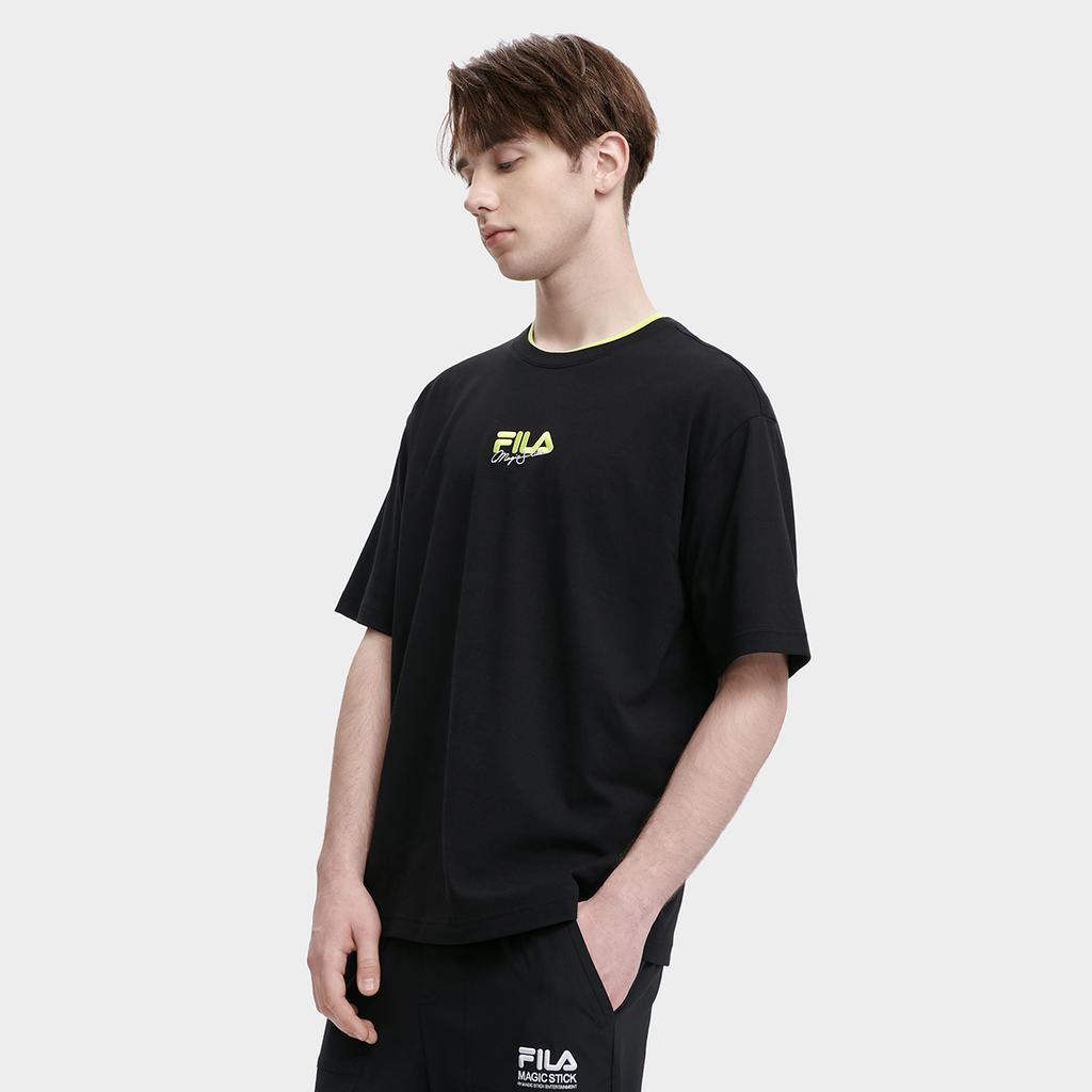 Fila X Magic Stick Collaboration Fashion Loose Couple Short Sleeve T-Shirt Unisex Tops Black F11U329101FBK