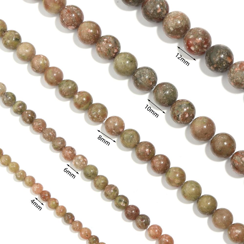 Contas de pedra soltas redondas de pedra unakita 15" encantos para fazer joias 4 6 8 10 12 mm acessórios de moda faça você mesmo