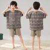 Boys Cotton Pajama Set Short Sleeve Cartoon Print Lightweight Sleepwear Kids 8 Years Home Wear
