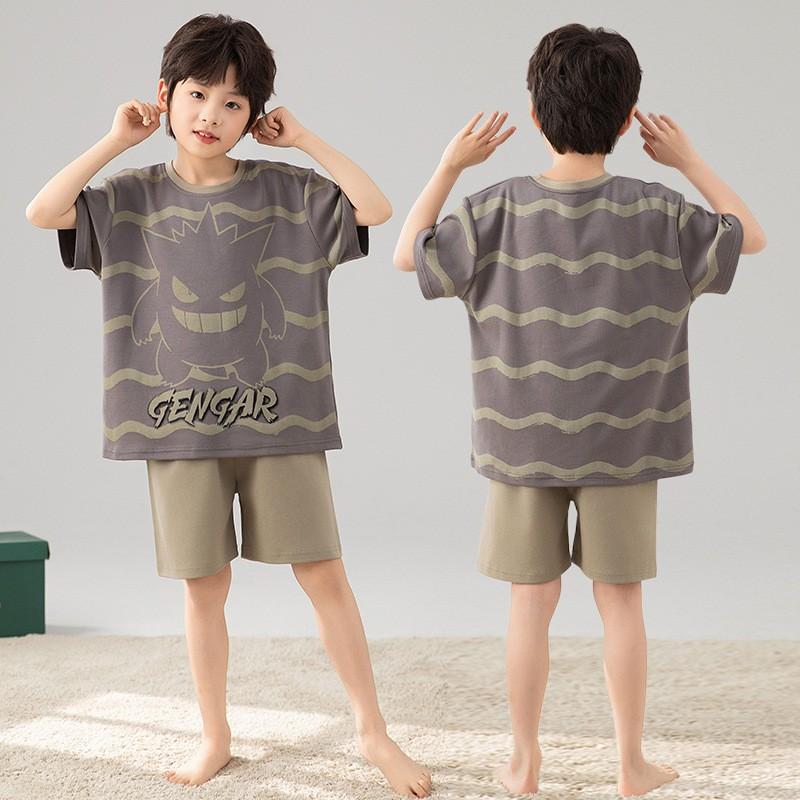 Boys Cotton Pajama Set Short Sleeve Cartoon Print Lightweight Sleepwear Kids 8 Years Home Wear