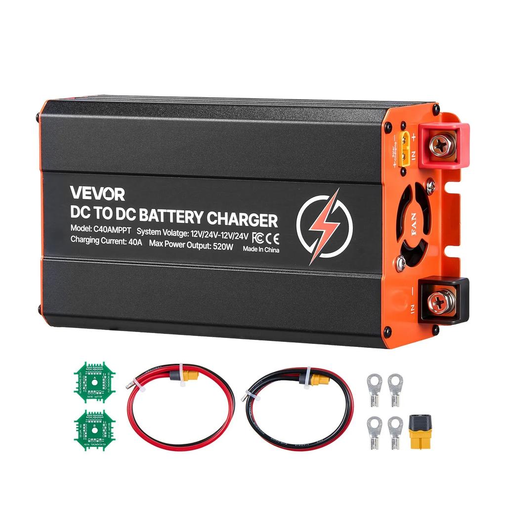 VEVOR DC To DC Charger with MPPT, 520W, 40A On-Board Battery Charger, Solar Panel/Alternator Dual Input