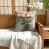 Pink Tulip Bouquet Pillow Cover 2D Faux Embroidery Print Vintage Floral Cushion Case For Sofa Bed Couch Elegant Home Decor