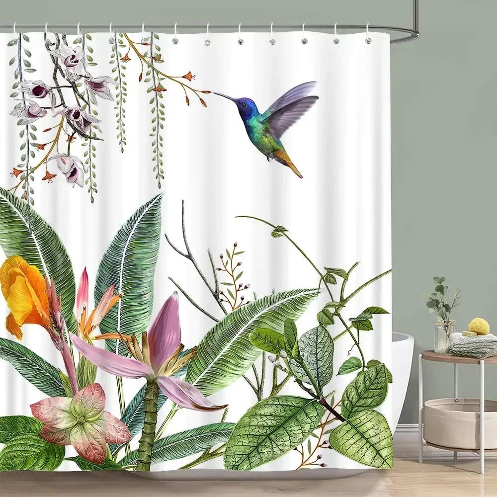 Sage Green Shower Curtain Plant Botanical Eucalyptus Leaf Watercolor Greenery Leaves Floral Bath Curtains Fabric Bathroom Decor