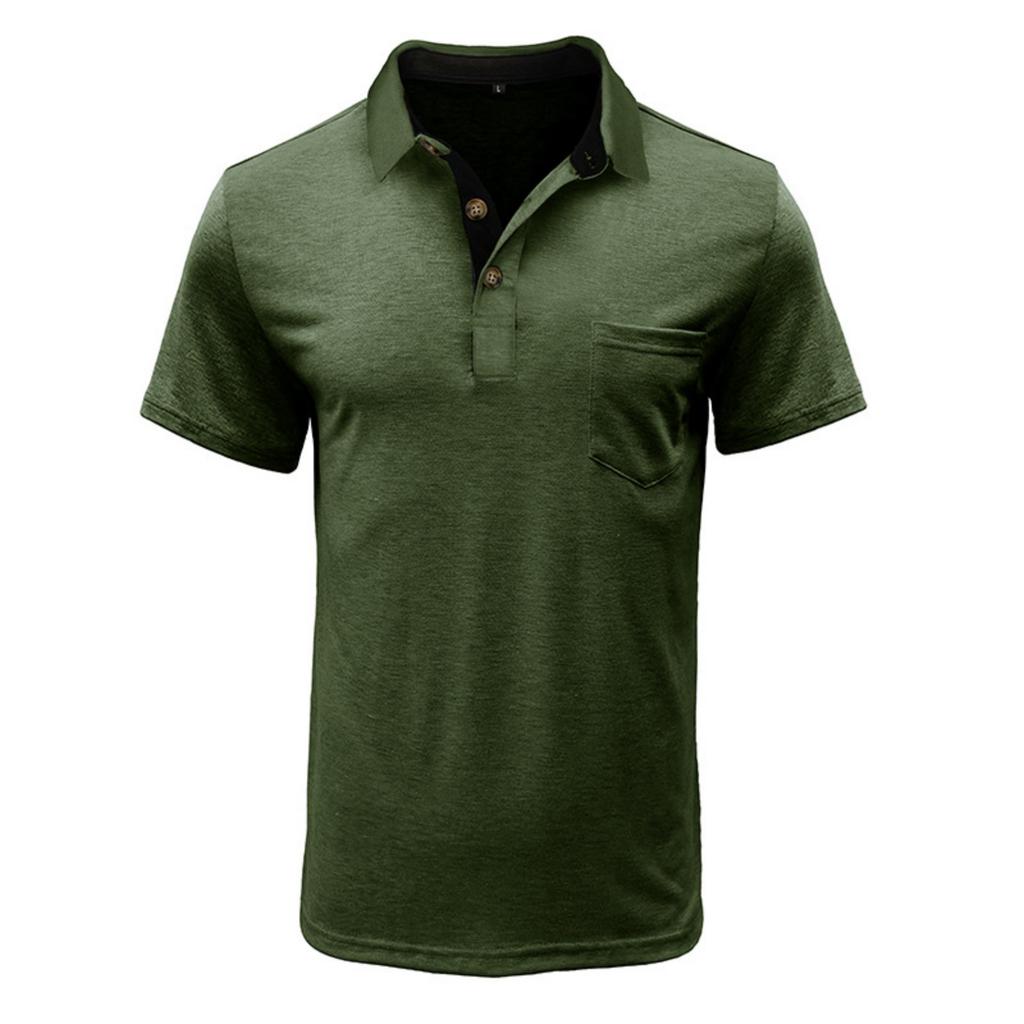 Men’s Short Sleeve Polo Shirt with Chest Pocket Classic Fit Soft Cotton Fabric Three Button Placket Casual Top