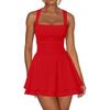 2025 Women's Square Neck Pleated Waist Mini Dress