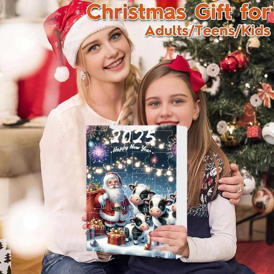 Cow Advent Calendar 2025 24 Days Christmas Countdown Calendar with 2D Acrylic Highland Cow Hanging Ornaments Cute Cow Christmas Tree Pendant