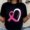 T-shirt a maniche corte da donna Maglietta Consapevolezza Cancro al Seno Nastro Rosa Maglietta con Stampa Abbigliamento Donna T Shirt Harajuku