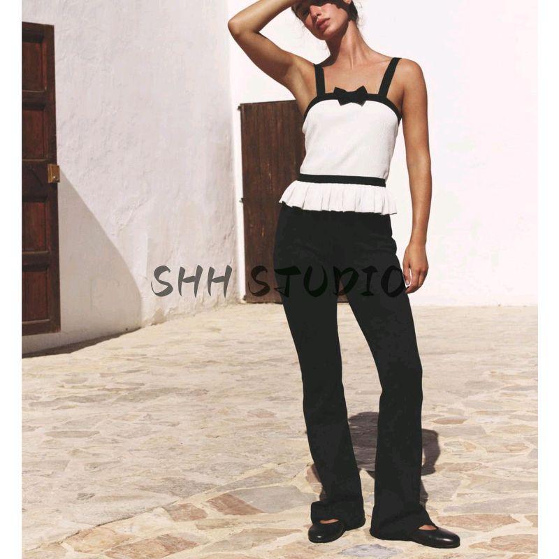 Autumn New Women's Clothing Skirt Ruched Contrast Color Trim Vest Bows Rib Knitting T-shirt 4770173