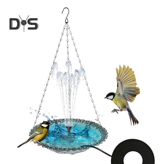Bird Bath with Fountain Hanging Bird Feeder Bowl Outdoor Bird Bath with USB Powered Fountain for Garden Backyard Patio Front Porch