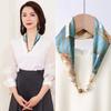 New Neck Protector Collarbone Small Silk Scarf Women's Summer Long Pearl Magnetic Buckle Decorative Pendant Scarf Simple and Versatile Scarf