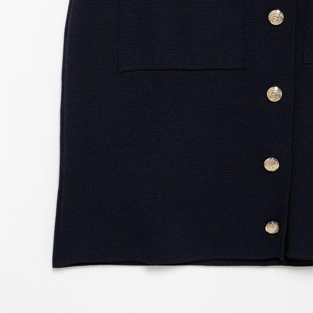 2025 Spring Women's Slim-Fit Knitted Mini Dress with Button Details