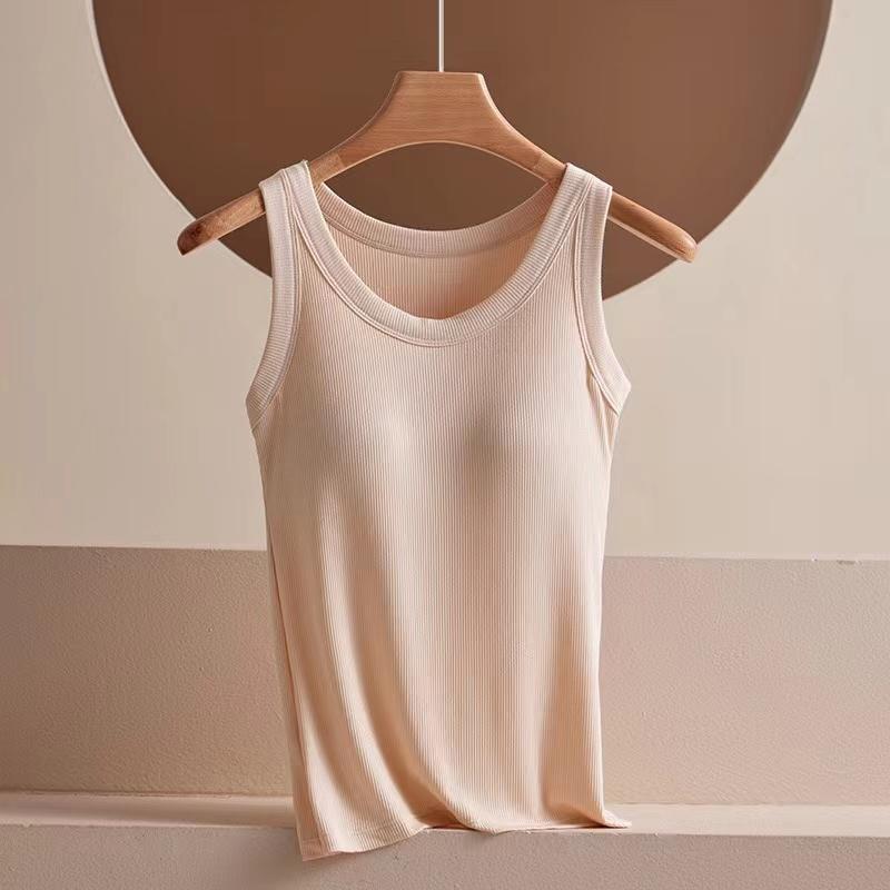 Modal Übergröße Damen Ärmelloses Camisole Top mit Brustpolster Tanktops Hochelastisch Weich
